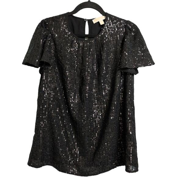 Michael Michael Kors Black Sequin Striped Short Sleeve Blouse Top Size S - Picture 1 of 10